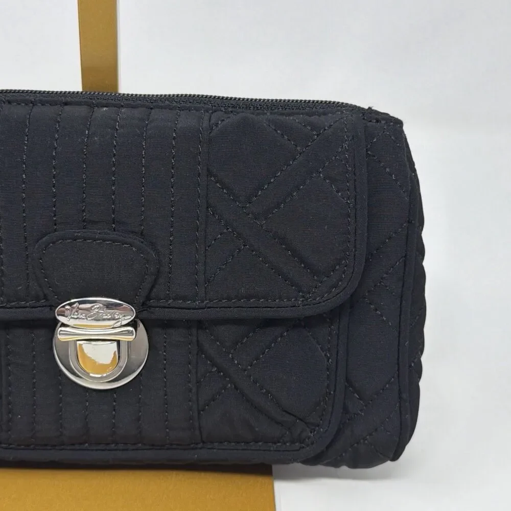 Vera Bradley Black Quilted Turn Lock Wristlet Wallet Clutch Handbag